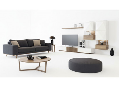 Luxe walnoot natuur Moderne witte woonwand tv-standaard dressoir wandplanken