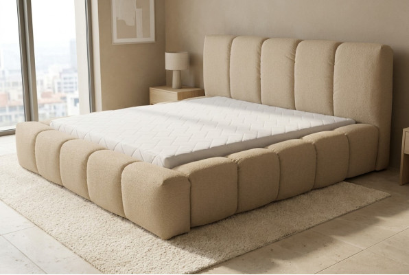 Bed grijs Tweepersoonsbed Slaapkamer Hout Meubel Ontwerp Bekleed Stof Nieuw