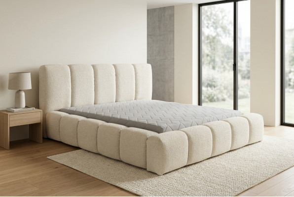 Bed Wit dubbel bed Slaapkamer Houten meubels Design Gestoffeerde meubels Stof