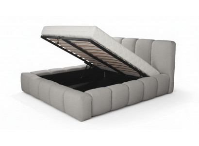 Bed grijs, tweepersoons slaapkamer, luxueus design, elegant gestoffeerd materiaal, nieuw.