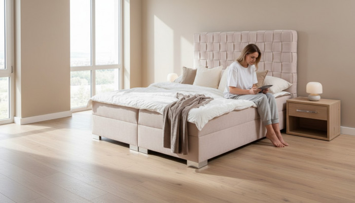 Beige slaapkamerbedden gestoffeerd bed Chesterfield textiel stof nieuw