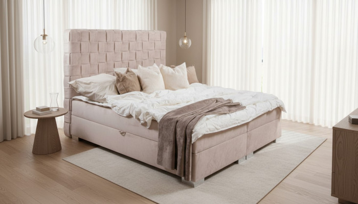 Beige slaapkamerbedden gestoffeerd bed Chesterfield textiel stof nieuw