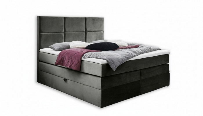 Grijze chique tweepersoonsslaapkamer houten meubels ontwerp elegant gestoffeerd stof