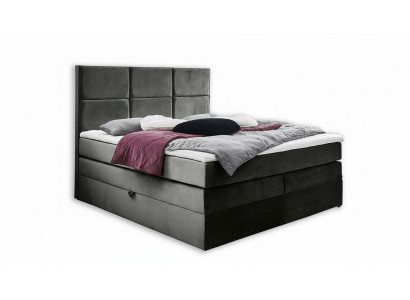 Grijze chique tweepersoonsslaapkamer houten meubels ontwerp elegant gestoffeerd stof