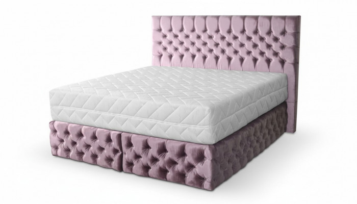Chesterfield roze tweepersoons slaapkamer houten meubels ontwerp elegante bekleding stof