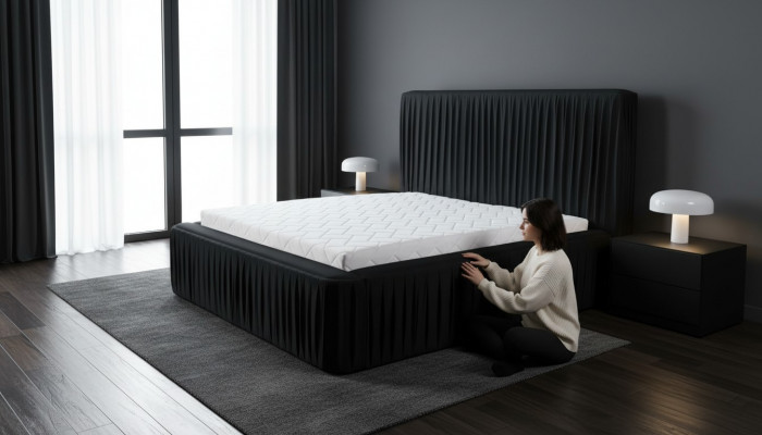 Zwart tweepersoonsslaapkamer houten meubelontwerp elegant stof klassieke meubelnieuw-