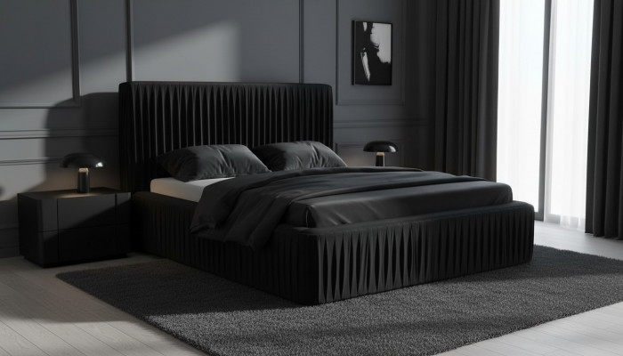 Zwart tweepersoonsslaapkamer houten meubelontwerp elegant stof klassieke meubelnieuw-