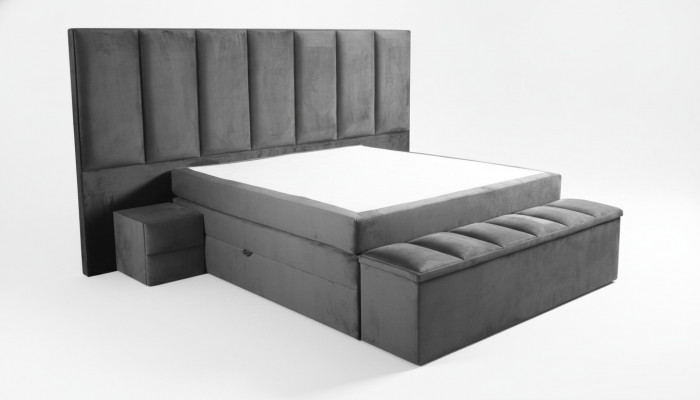 Grijze tweepersoonsbed + 2x nachtkastjes klassiek slaapkamermeubilair ontwerp elegant