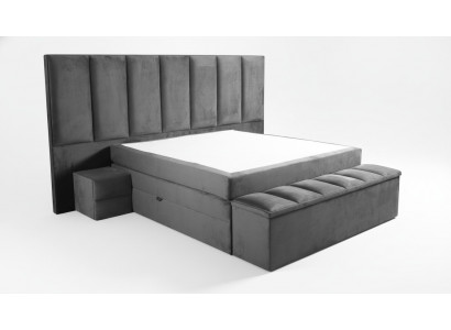 Grijze tweepersoonsbed + 2x nachtkastjes klassiek slaapkamermeubilair ontwerp elegant