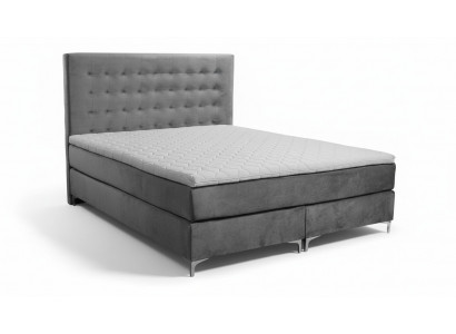 Grijze tweepersoonsbed, klassiek slaapkamer meubelontwerp. Elegante stof, nieuw.