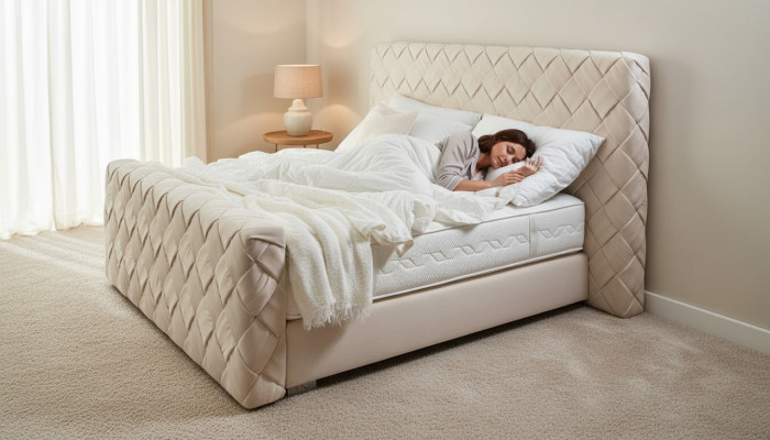 Beige tweepersoonsbed Moderne slaapkamermeubels Luxe stijlvol bed van stof