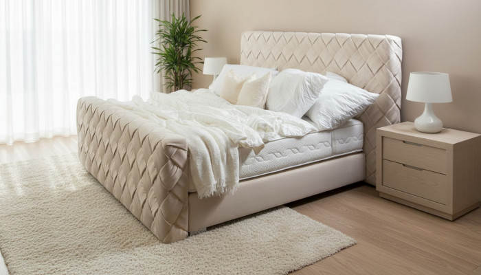 Beige tweepersoonsbed Moderne slaapkamermeubels Luxe stijlvol bed van stof