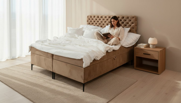 Bruine Chesterfield tweepersoons luxe boxspringbed slaapkamer bedden