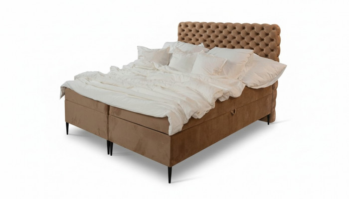 Bruine Chesterfield tweepersoons luxe boxspringbed slaapkamer bedden