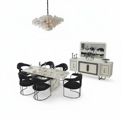Modern eetkamer set Witte eettafel 6 stoelen wit dressoir Spiegel nieuw