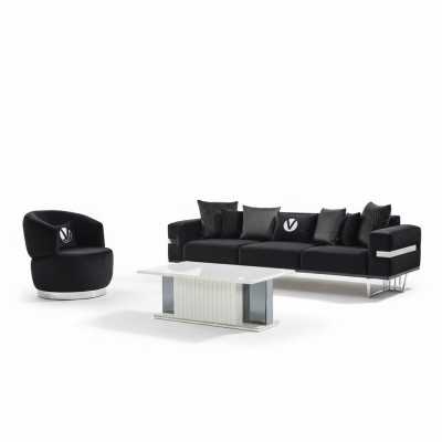 Modern woonkamerset Zwarte bank zwarte fauteuil Salontafel nieuw