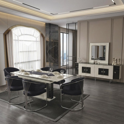 Eetkamer Eettafel Stoel 6x Stoelen Tafel Tafels Metaal Eetgroep Set 7-delig Nieuw