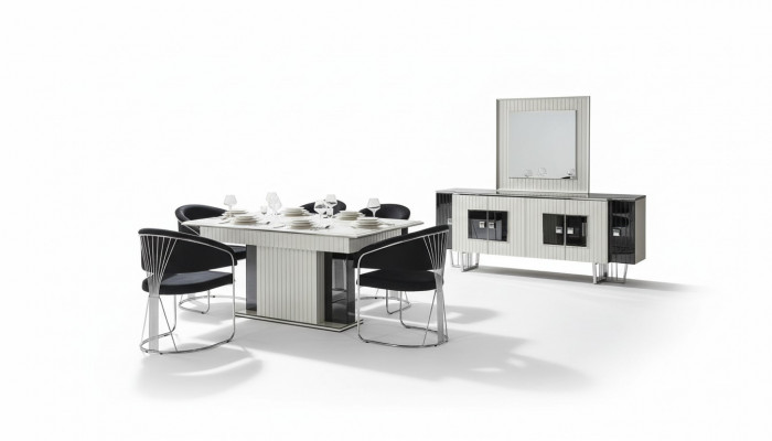 Luxe eetkamer set Eettafel met 6 stoelen Dressoir Spiegel 8-delig