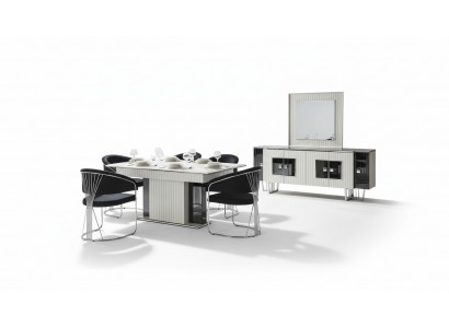 Luxe eetkamer set Eettafel met 6 stoelen Dressoir Spiegel 8-delig