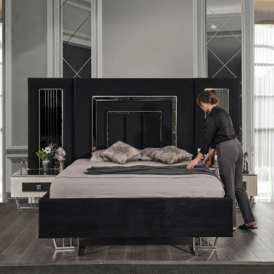 Slaapkamer bed 2x nachtkastjes luxe beddengoed set compleet design meubels 3-delig