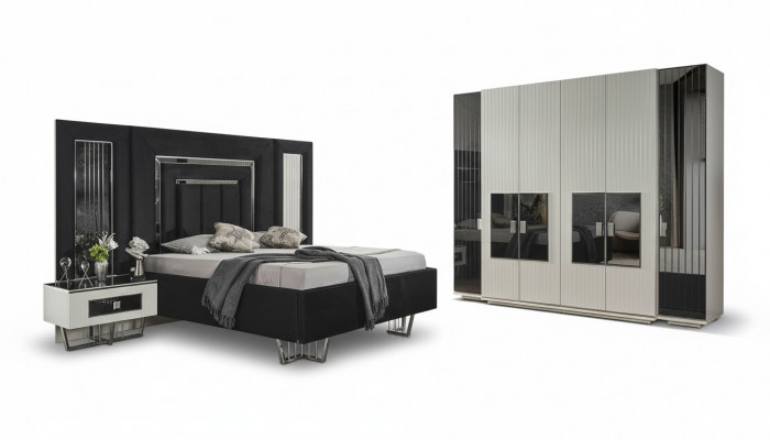 Slaapkamer set 2x nachtkastjes kledingkast compleet kamer bed meubels 4-delig