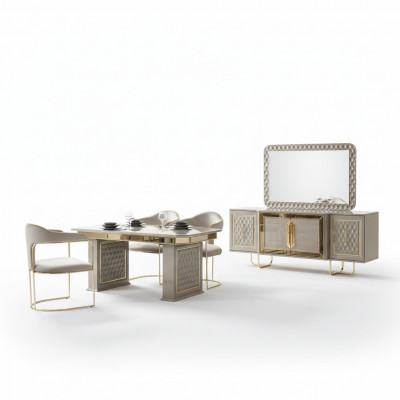 Complete set eettafel 4x stoelen dressoir eetgroep houten tafel tafels 6-delig
