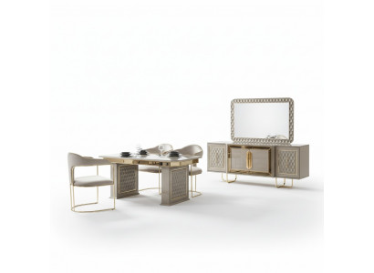 Complete set eettafel 4x stoelen dressoir eetgroep houten tafel tafels 6-delig