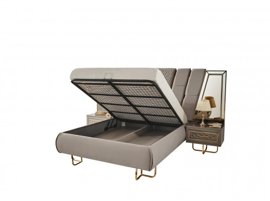 Luxe bed hotelbedden met 2x nachtkastje Gouden glanzende meubels Slaapkamer