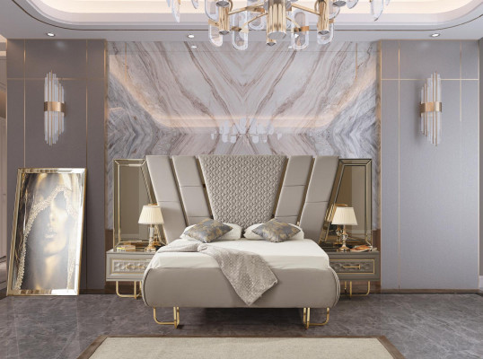 Luxe slaapkamer nachtkastje bedden bed 3-delige complete set design inrichting
