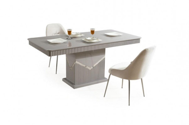 Grijze moderne eetkamerset 4x stoel spiegel dressoir rek 9-delig