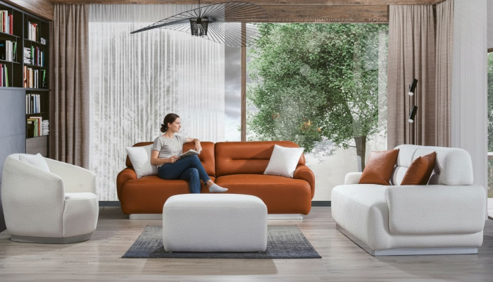 Gezellige bankstel woonkamer bank zitkussens set 3+3+1 voetenbankje 4-delig