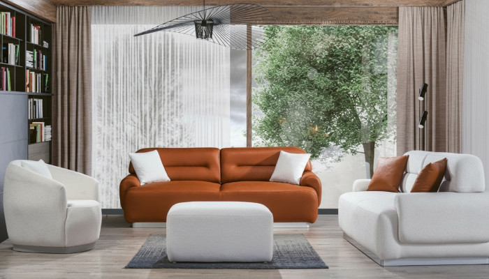 Gezellige bankstel woonkamer bank zitkussens set 3+3+1 voetenbankje 4-delig