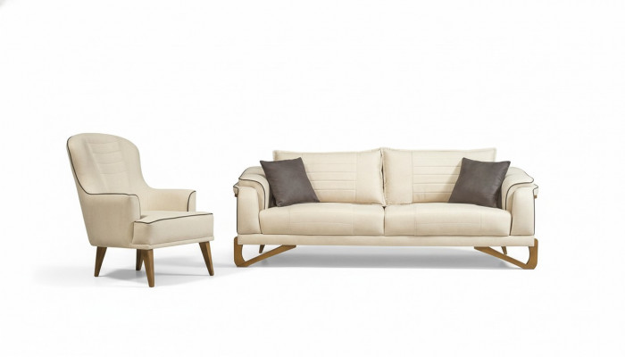 Sofaset Beige met houten frame 3+1 zits bankstellen meubels