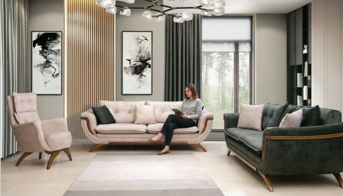 Dries zits woonkamerset 3+3+1 bankstel zitkussens stoffen bank bank sofa