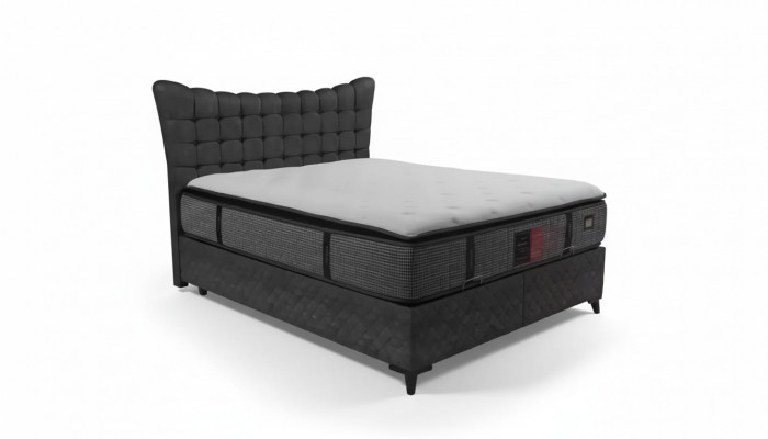 Bed Boxspring Beds Luxury Double Bed incl. Mattress with Caro Pattern Gray