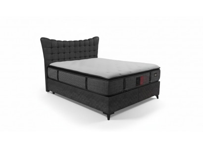 Bed Boxspring Beds Luxury Double Bed incl. Mattress with Caro Pattern Gray