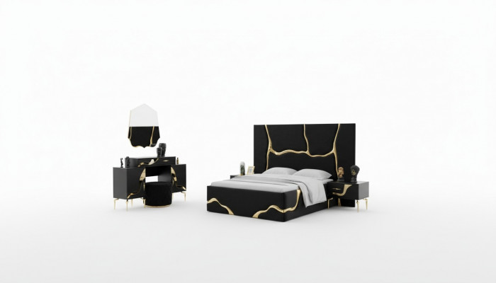 Luxe slaapkamer meubels bed met gouden slangenpatroon bedden 200x200