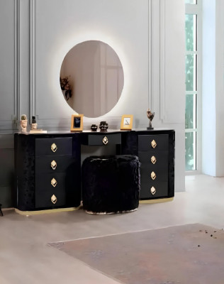 Moderne luxe slaapkamermeubels gemaakt van hoogwaardige stof en stevig hout.