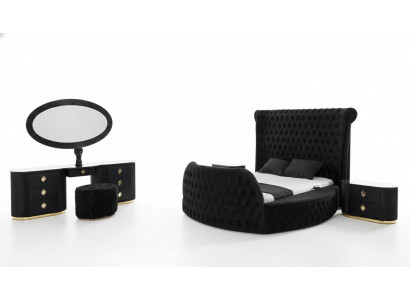 Slaapkamer zwart set Bed 2x nachtkastjes Kaptafel Chesterfield 5-delig.