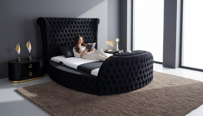 Bed zwart Chesterfield modern hotelbed tweepersoonsbed modern gestoffeerd bed