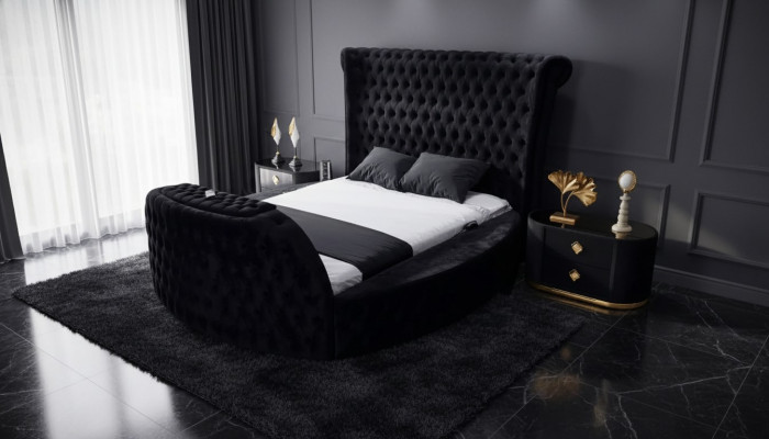 Bed zwart Chesterfield modern hotelbed tweepersoonsbed modern gestoffeerd bed
