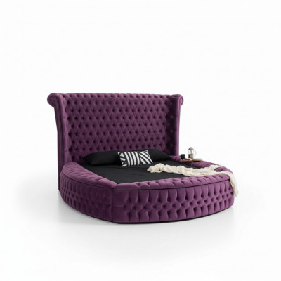 Rond Chesterfield bed Paars Bedden Meubels Fluweel Stof Hotel Inrichting Tweepersoons