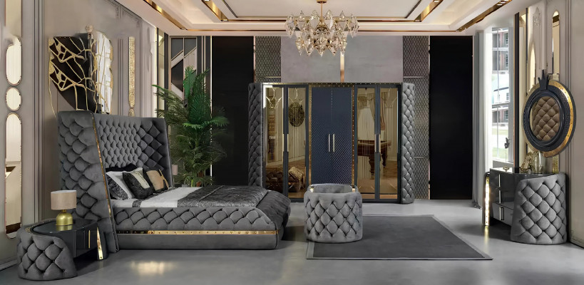 Luxe slaapkamer bed gestoffeerd ontwerp Luxe tweepersoons hotelbedden Chesterfield.