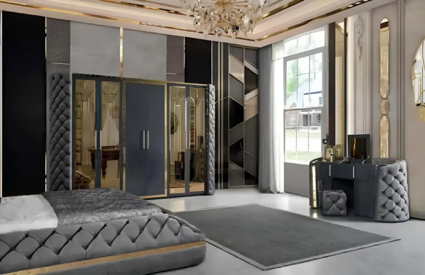 Chesterfield slaapkamer set bed 2x nachtkastjes kaptafel kast 5-delig