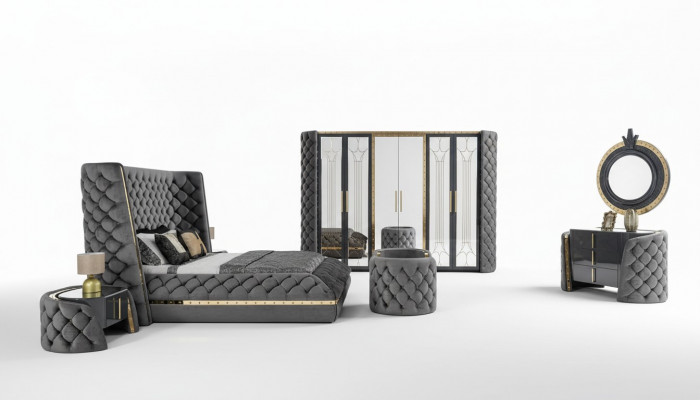 Chesterfield slaapkamer set bed 2x nachtkastjes kaptafel kast 5-delig
