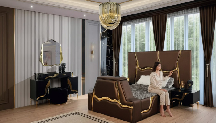 Luxe slaapkamerset bed nachtkastje goud kaptafel nachtkastjes 5-delig