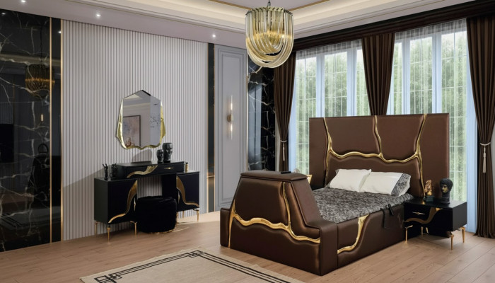 Luxe slaapkamerset bed nachtkastje goud kaptafel nachtkastjes 5-delig