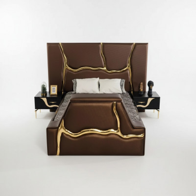 Slaapkamer bed 2x nachtkastjes luxe beddenset compleet design meubels 3-delig.