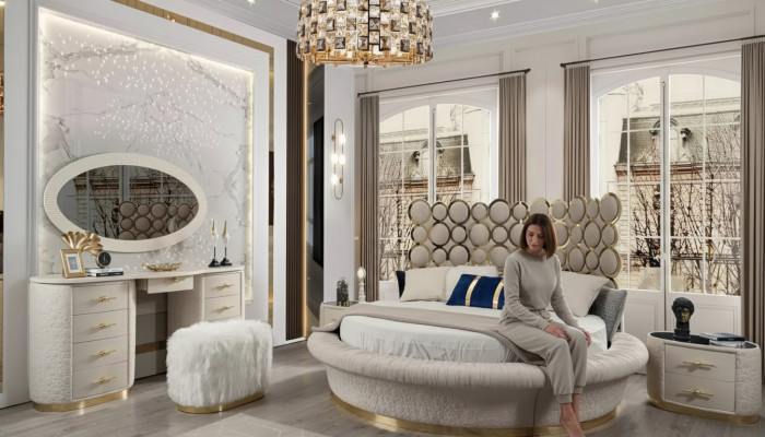 Moderne slaapkamer set Bed + 2x Nachtkastjes + Kaptafel + Spiegel 5-delig