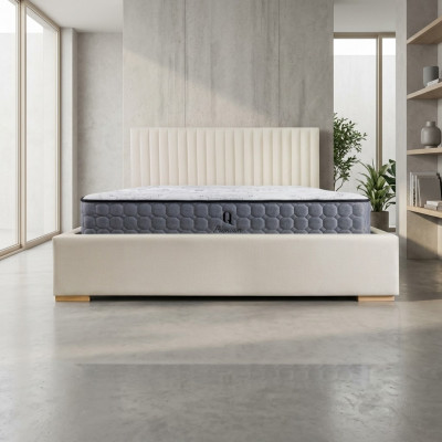 Bed Beige Double bed Wood Modern Elegant bed Upholstered fabric Bedroom New